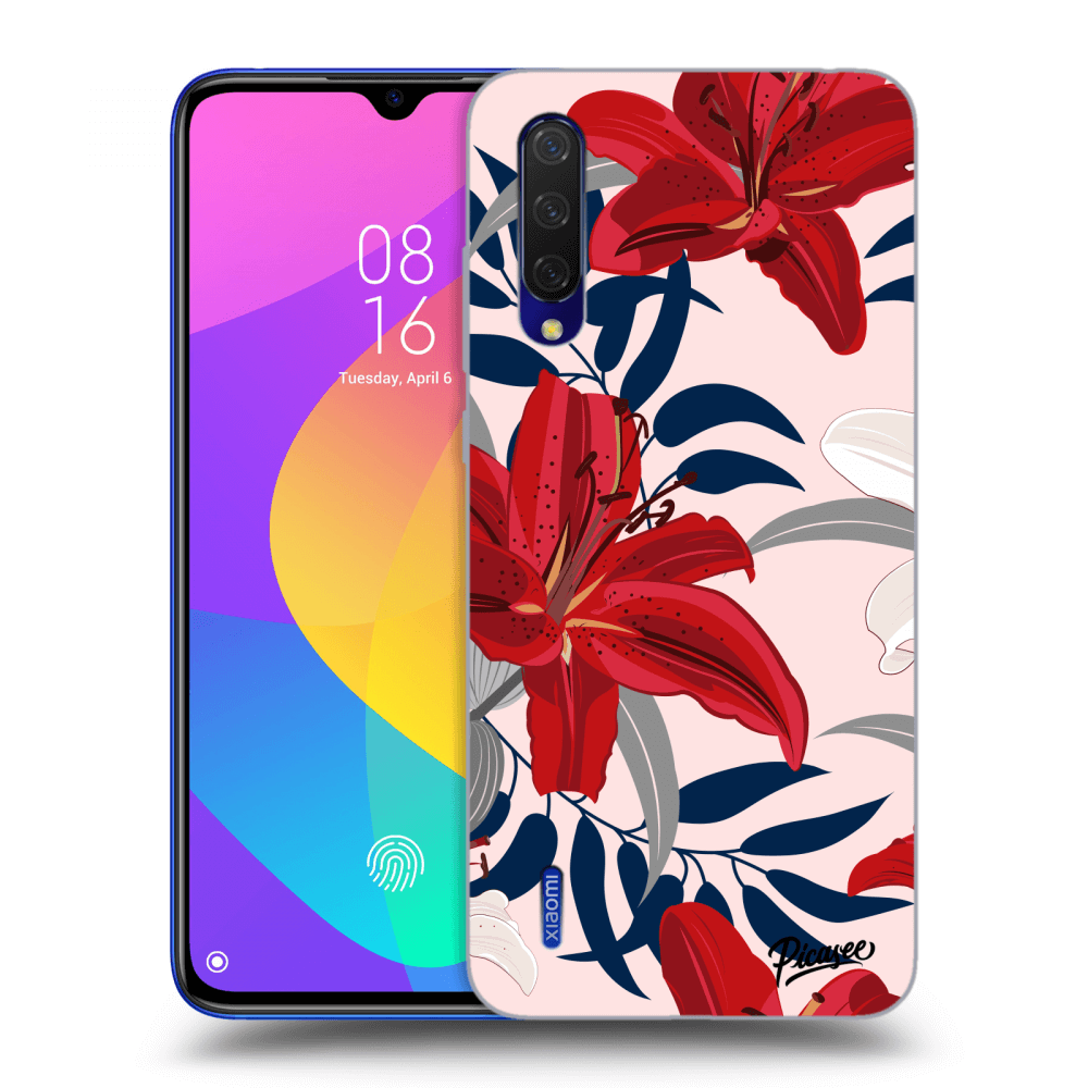 Silikonový černý Obal Pro Xiaomi Mi 9 Lite - Red Lily