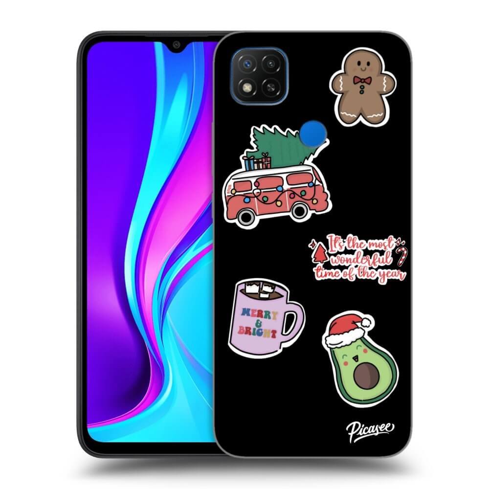 Silikonový černý Obal Pro Xiaomi Redmi 9C - Christmas Stickers