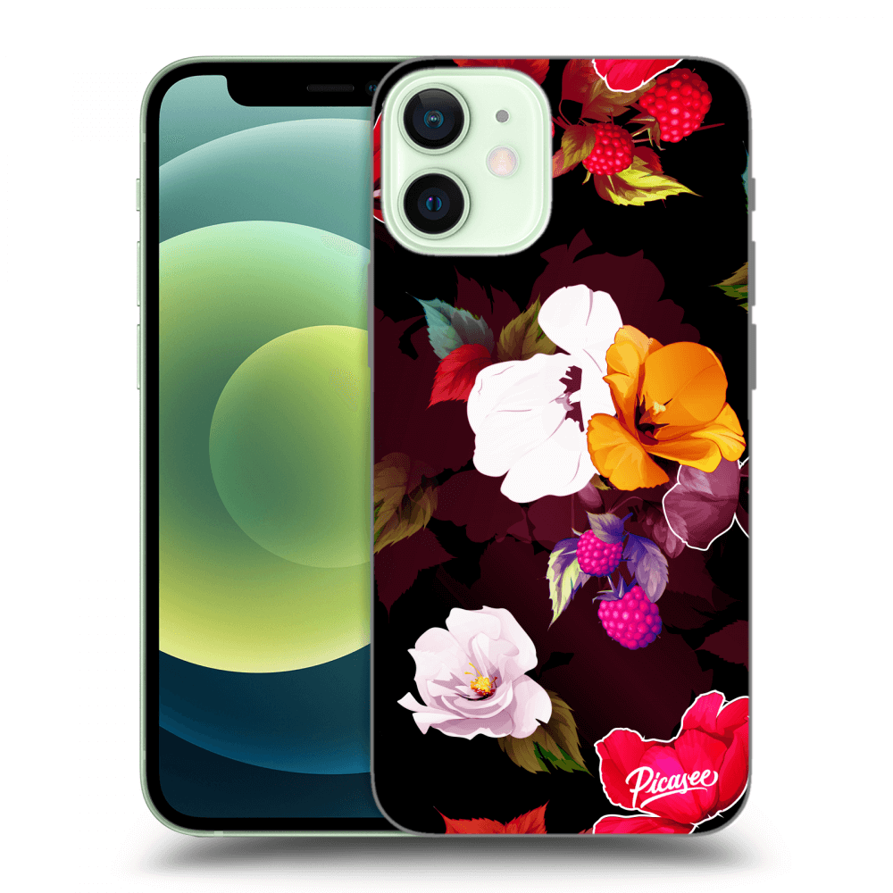 Silikonový černý Obal Pro Apple IPhone 12 Mini - Flowers And Berries