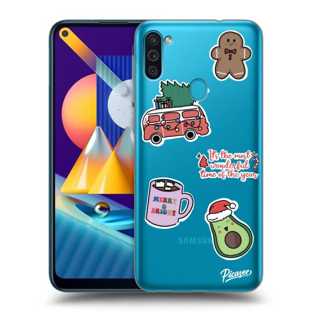 Silikonový Průhledný Obal Pro Samsung Galaxy M11 - Christmas Stickers