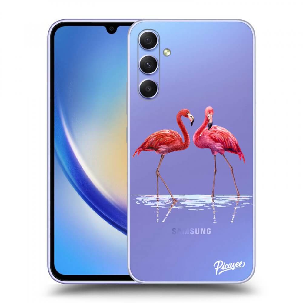 Silikonový Průhledný Obal Pro Samsung Galaxy A34 5G A346B - Flamingos Pár