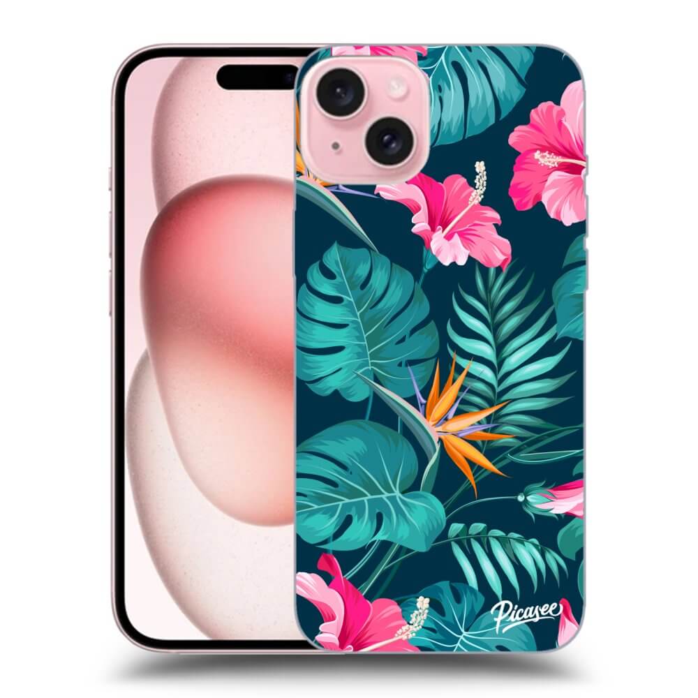 Silikonový černý Obal Pro Apple IPhone 15 - Pink Monstera