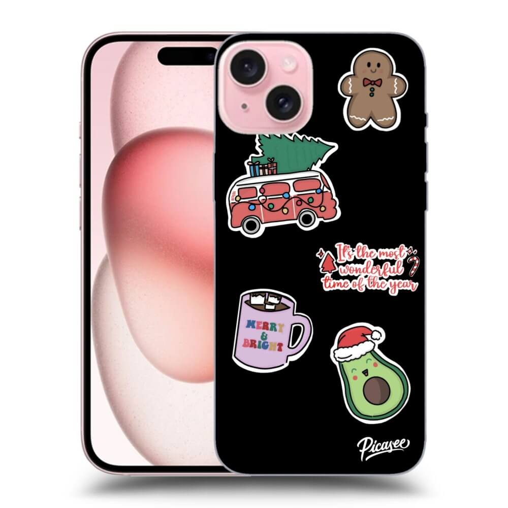 Silikonový černý Obal Pro Apple IPhone 15 - Christmas Stickers