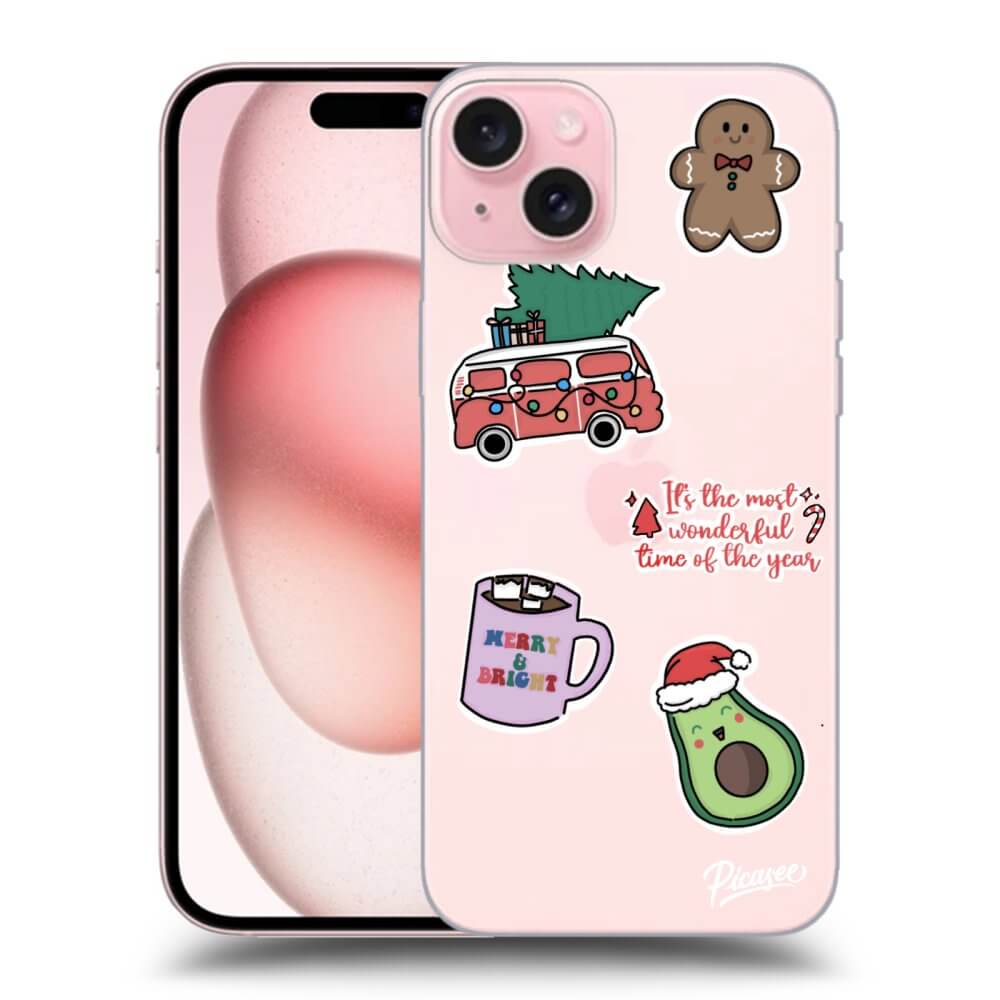 Silikonový Průhledný Obal Pro Apple IPhone 15 - Christmas Stickers