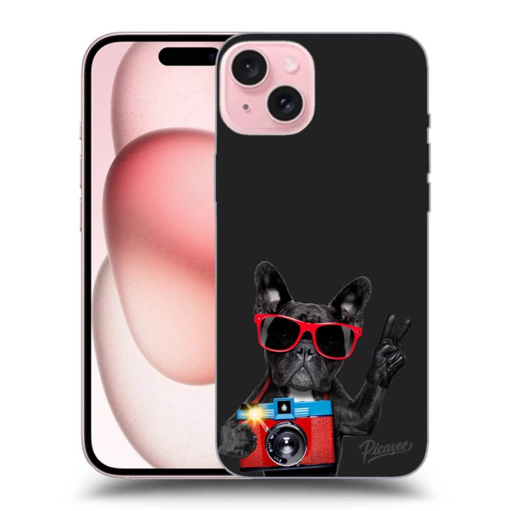 Silikonový černý Obal Pro Apple IPhone 15 - French Bulldog