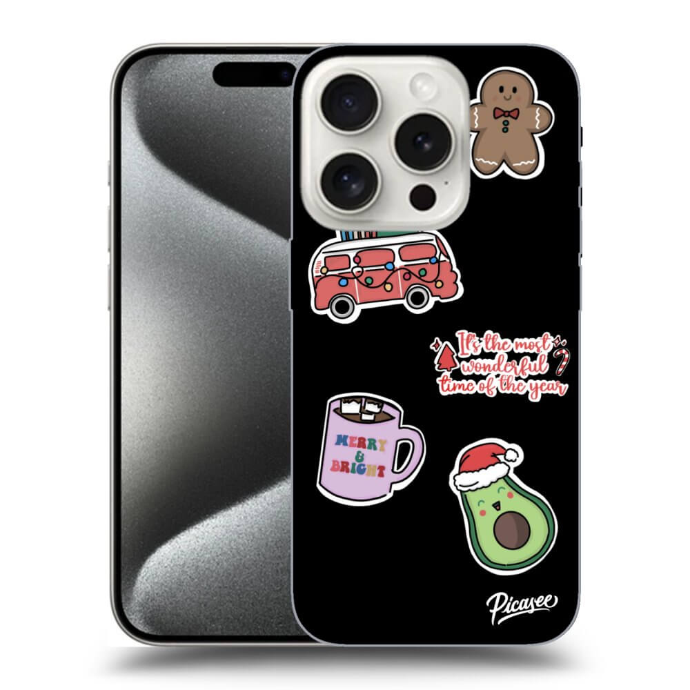 Silikonový černý Obal Pro Apple IPhone 15 Pro - Christmas Stickers