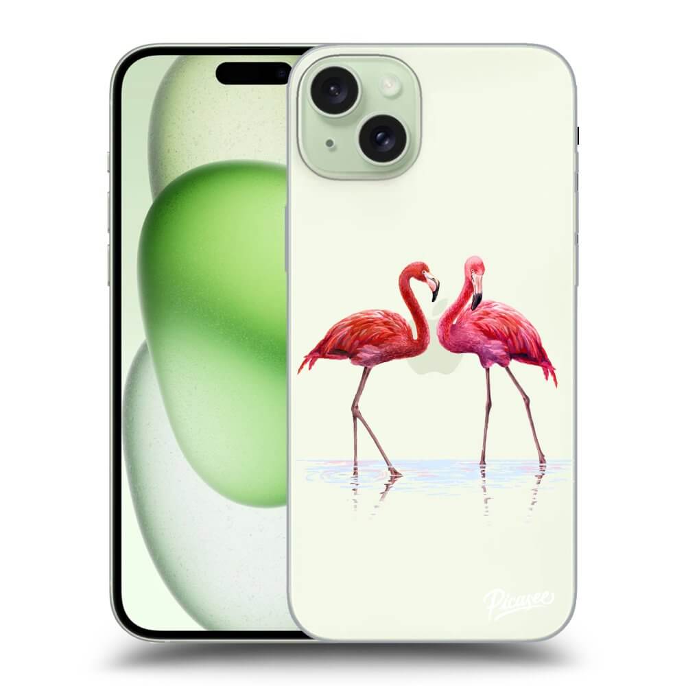 Silikonový Průhledný Obal Pro Apple IPhone 15 Plus - Flamingos Pár