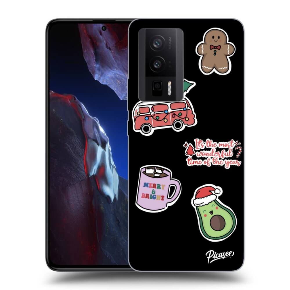 Silikonový černý Obal Pro Xiaomi Poco F5 Pro 5G - Christmas Stickers