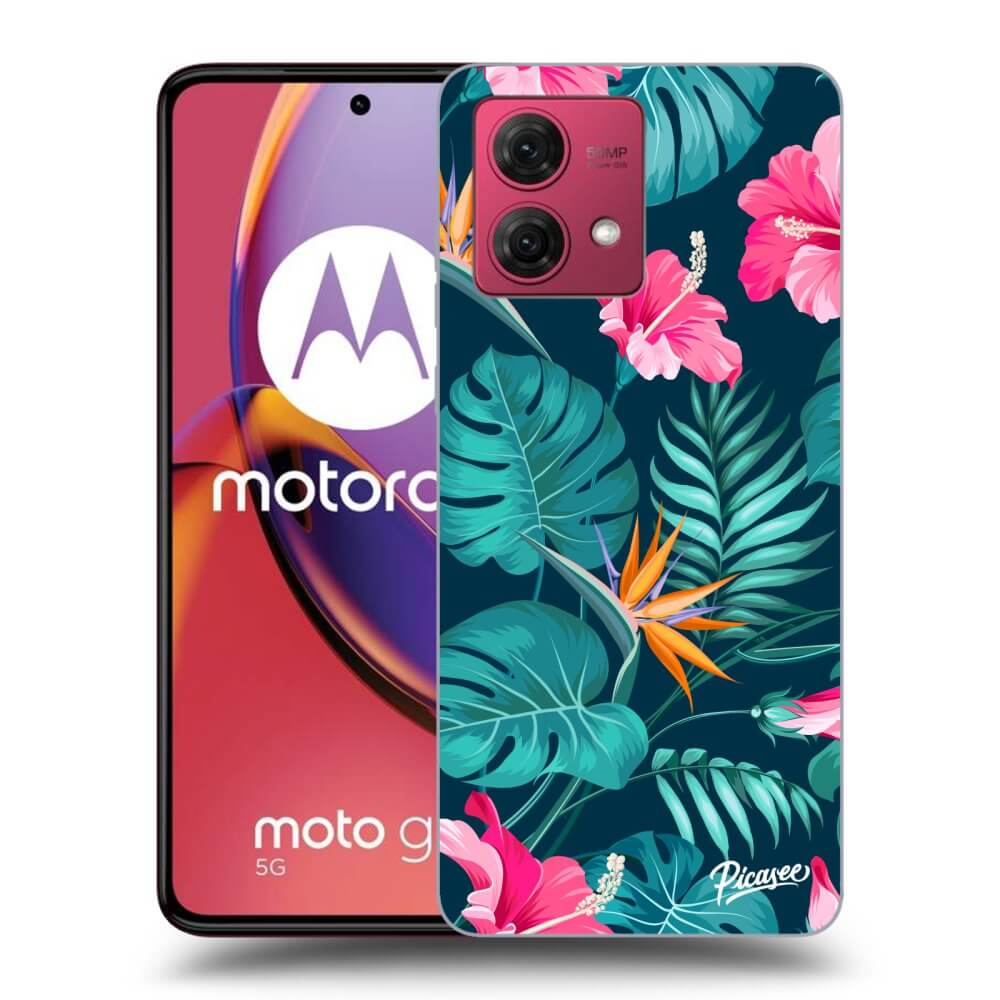 Silikonový Průhledný Obal Pro Motorola Moto G84 5G - Pink Monstera