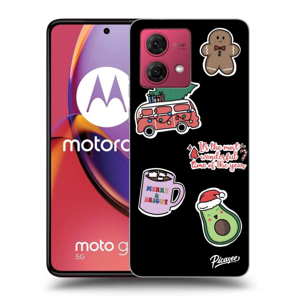 Silikonový černý Obal Pro Motorola Moto G84 5G - Christmas Stickers