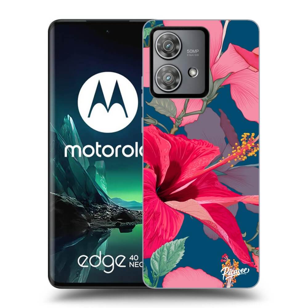 Silikonový černý Obal Pro Motorola Edge 40 Neo - Hibiscus