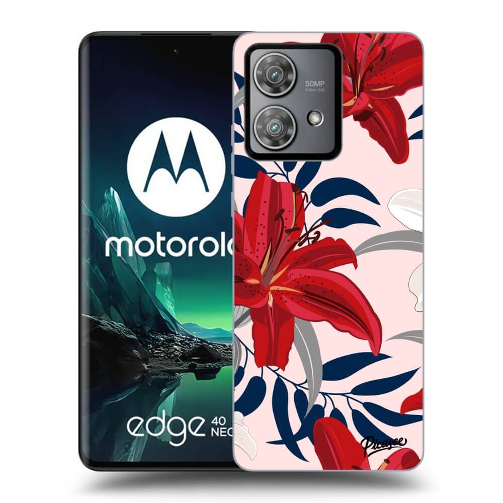 Silikonový černý Obal Pro Motorola Edge 40 Neo - Red Lily